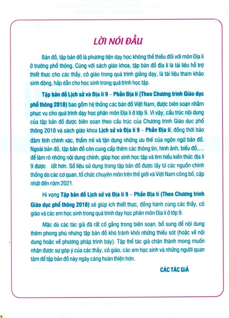 TẬP BẢN ĐỒ LỊCH SỬ VÀ ĐỊA LÍ LỚP 9 - PHẦN ĐỊA LÍ (Theo chương trình giáo dục phổ thông 2018)